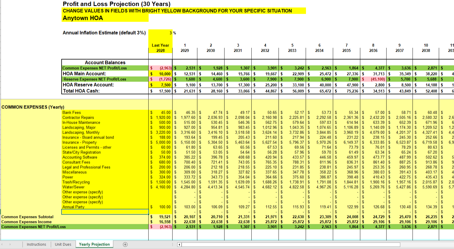 HOA Reserve Study Template